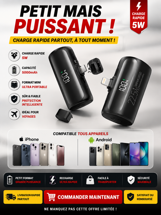 MINI POWER BANK 10000 mAh AVEC PRISE INTÉGRÉE.(BJ)