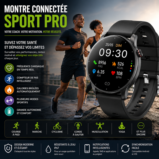 Montre de sport avec moniteur de fréquence cardiaque